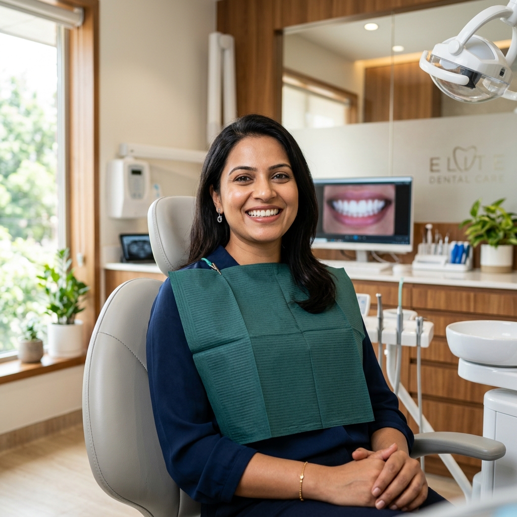 Happy patient with dental implants